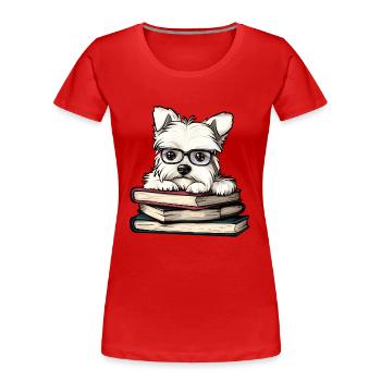 Un joli Westie Dog Reading Book avec des lunettes - T-shirt bio Premium Femme - rouge - Devant - Mia (176cm)