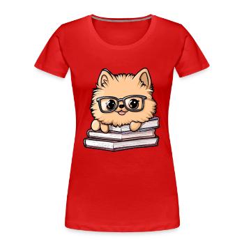 Niedliches Pomeranian-Hundelesebuch mit Brille - Frauen Premium Bio T-Shirt - Rot - Vorne - Mia (176cm)