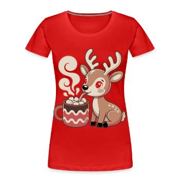 Le cerf câlin boit du cacao - T-shirt bio Premium Femme - rouge - Devant - Mia (176cm)