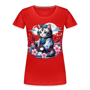 Japanese Kawaii Ninja Cat - Women's Premium Organic T-Shirt - red - Front - Mia (176cm)