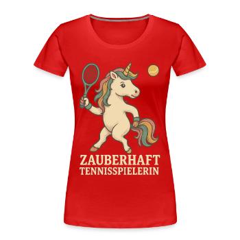 Einhorn Tennis, Mädchenzauber - Frauen Premium Bio T-Shirt - Rot - Vorne - Mia (176cm)