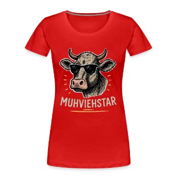 Muhviehstar – Jeu de mots drôle avec une vache - T-shirt bio Premium Femme - rouge - Devant - Mia (176cm)