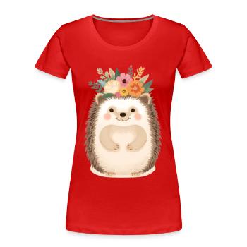 Blumenkranz-Igel: süßer Waldfreund - Frauen Premium Bio T-Shirt - Rot - Vorne - Mia (176cm)