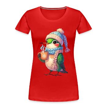Winter Cuddle Bird with Mug - Women's Premium Organic T-Shirt - red - Front - Mia (176cm)