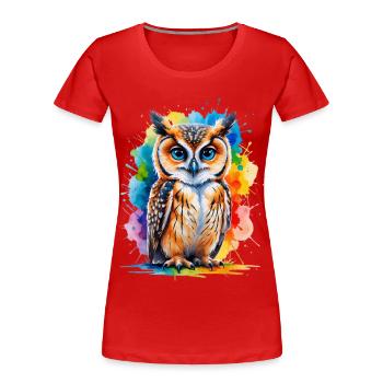 Eulenporträt in Aquarellfarben - Frauen Premium Bio T-Shirt - Rot - Vorne - Mia (176cm)