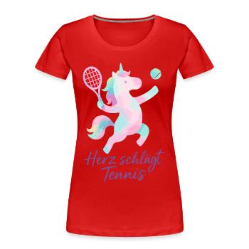 Herz schlägt Tennis, Einhorn Liebe, Turnier - Frauen Premium Bio T-Shirt - Rot - Vorne - Mia (176cm)