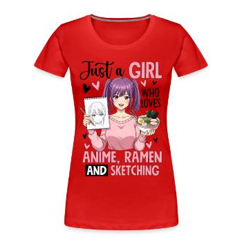 Just A Girl Who Loves Anime Ramen Sketching - Frauen Premium Bio T-Shirt - Rot - Vorne - Mia (176cm)