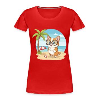Corgi mignon avec des lunettes vacances d’été sur la plage - T-shirt bio Premium Femme - rouge - Devant - Mia (176cm)