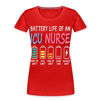 Battery level of an intensive care nurse Humor - Women's Premium Organic T-Shirt - red - Front - Mia (176cm)