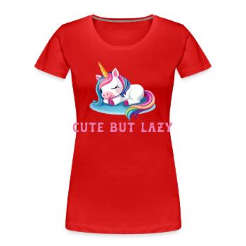 Cute But Lazy – Sleeping Unicorn Design - Women's Premium Organic T-Shirt - red - Front - Mia (176cm)