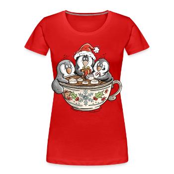 Mignons manchots de Noël dans une tasse de cacao - T-shirt bio Premium Femme - rouge - Devant - Mia (176cm)
