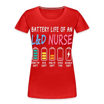 Battery level of a midwife, nurse, humor - Women's Premium Organic T-Shirt - red - Front - Mia (176cm)