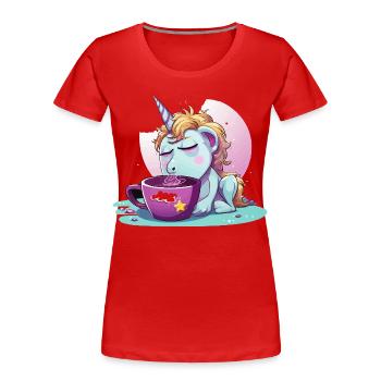 Slumbering Unicorn Coffee Magic - Women's Premium Organic T-Shirt - red - Front - Mia (176cm)