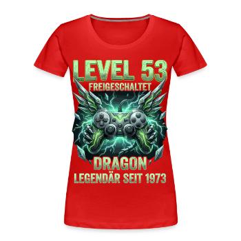 53rd Birthday Man Level 53 Gamer Funny Gift - Women's Premium Organic T-Shirt - red - Front - Mia (176cm)