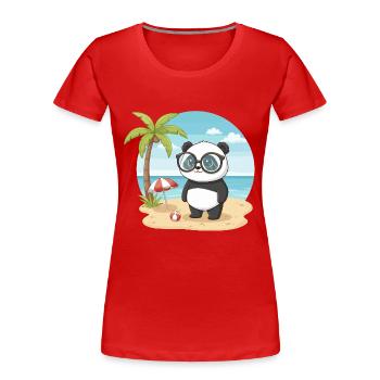Vacances d’été sur la plage avec un panda mignon aux lunettes - T-shirt bio Premium Femme - rouge - Devant - Mia (176cm)
