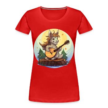 Mondlicht Esel Gitarrist - Frauen Premium Bio T-Shirt - Rot - Vorne - Mia (176cm)