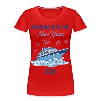 En route vers les feux d’artifice du Nouvel An 2026 - T-shirt bio Premium Femme - rouge - Devant - Mia (176cm)