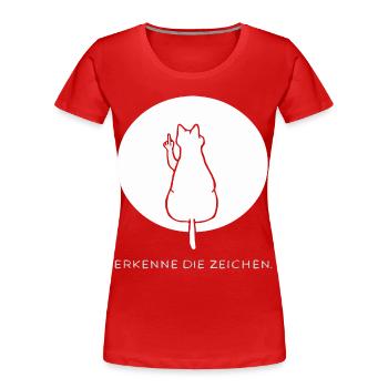 Katze Katzen Cat Kätzchen Mieze Mittelfinger - Frauen Premium Bio T-Shirt - Rot - Vorne - Mia (176cm)