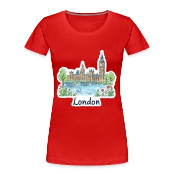 Illustrations du pont parlementaire Big Ben Skyline de Londres - T-shirt bio Premium Femme - rouge - Devant - Mia (176cm)