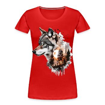 Wolf Wolf's Head Forest Nature Mountains Wilderness Colorful - Women's Premium Organic T-Shirt - red - Front - Mia (176cm)