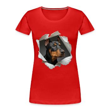 Doberman drôle de pique Pinscher Dog Paper déchiré - T-shirt bio Premium Femme - rouge - Devant - Mia (176cm)