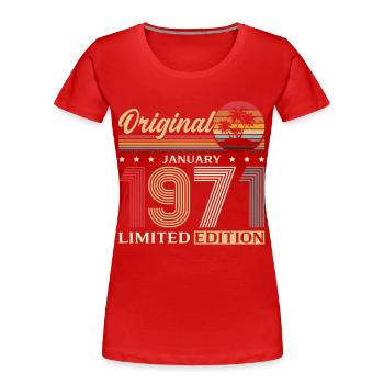 55e anniversaire Original janvier Né en 1971 - T-shirt bio Premium Femme - rouge - Devant - Mia (176cm)