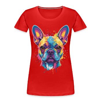 Mehrfarbige Bulldog-Hundepop-Kunst - Frauen Premium Bio T-Shirt - Rot - Vorne - Mia (176cm)