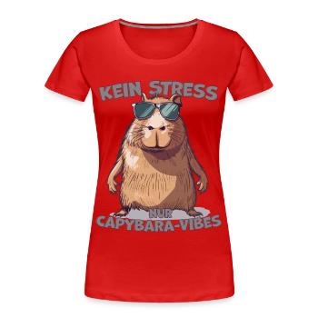 Capybara dit : pas de stress, seulement des vibrations - T-shirt bio Premium Femme - rouge - Devant - Mia (176cm)