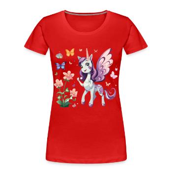 Purple Unicorn with Butterflies - Women's Premium Organic T-Shirt - red - Front - Mia (176cm)