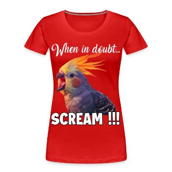 Tenues originales : fans de perroquets et de calopsittes - T-shirt bio Premium Femme - rouge - Devant - Mia (176cm)