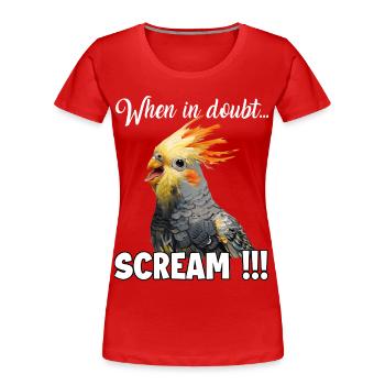 Dons créatifs : Porte-cacatoès et calopsitte - T-shirt bio Premium Femme - rouge - Devant - Mia (176cm)
