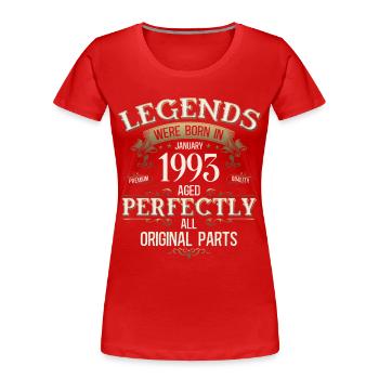 Légende du 33e anniversaire janvier 1993 - T-shirt bio Premium Femme - rouge - Devant - Mia (176cm)