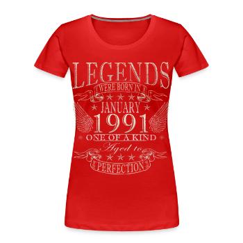35e anniversaire Millésime de janvier 1991 - T-shirt bio Premium Femme - rouge - Devant - Mia (176cm)