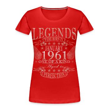 65e anniversaire Millésime janvier 1961 - T-shirt bio Premium Femme - rouge - Devant - Mia (176cm)