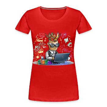 Designer infernal sur ordinateur portable - T-shirt bio Premium Femme - rouge - Devant - Mia (176cm)