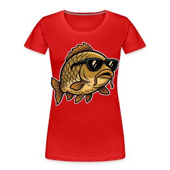 Karpfen mit Sonnenbrille - Frauen Premium Bio T-Shirt - Rot - Vorne - Mia (176cm)