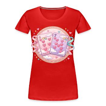 Spielkarten 67 Six Seven Valentinstag Herz  - Frauen Premium Bio T-Shirt - Rot - Vorne - Mia (176cm)
