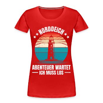 North Sea Holidays NORDDEICH ADVENTURE AWAITS - Women's Premium Organic T-Shirt - red - Front - Mia (176cm)