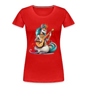 Musicien licorne avec luth doré - T-shirt bio Premium Femme - rouge - Devant - Mia (176cm)