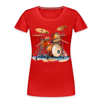 Drum Set in Watercolors Music Instruments - Women's Premium Organic T-Shirt - red - Front - Mia (176cm)
