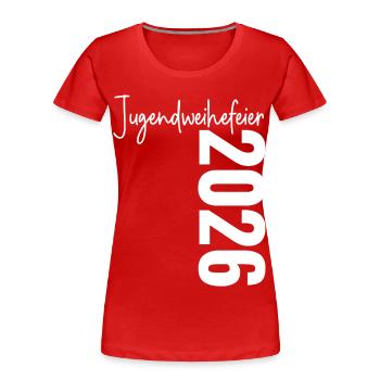 Cérémonie de consécration de la jeunesse 2026 - T-shirt bio Premium Femme - rouge - Devant - Mia (176cm)