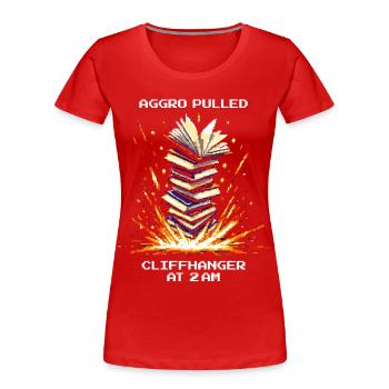 Aggro Drawn | Cliffhanger Reading Night Owl - Women's Premium Organic T-Shirt - red - Front - Mia (176cm)