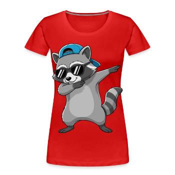 Cool Dabbing Raccoon Sonnenbrillen-Cartoon-Kunst - Frauen Premium Bio T-Shirt - Rot - Vorne - Mia (176cm)
