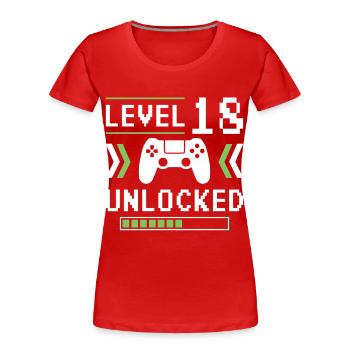 18th Birthday Gamer Gamer Level 18 Unlocked - Women's Premium Organic T-Shirt - red - Front - Mia (176cm)