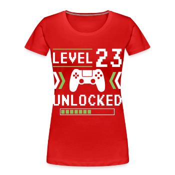 23e anniversaire Niveau 23 débloqué - T-shirt bio Premium Femme - rouge - Devant - Mia (176cm)