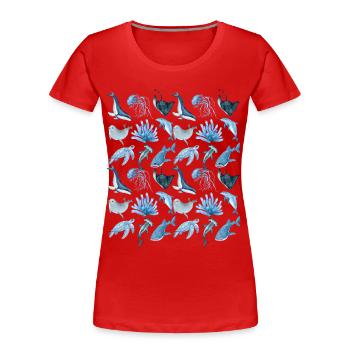 Ocean animals (big) - Frauen Premium Bio T-Shirt - Rot - Vorne - Mia (176cm)