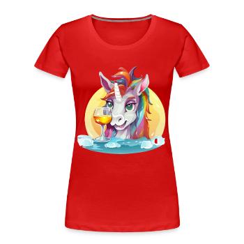 Colorful Unicorn with Wine - Women's Premium Organic T-Shirt - red - Front - Mia (176cm)