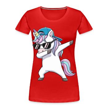 Coole Dabbing Einhorn-Sonnenbrille Cartoon-Kunst - Frauen Premium Bio T-Shirt - Rot - Vorne - Mia (176cm)