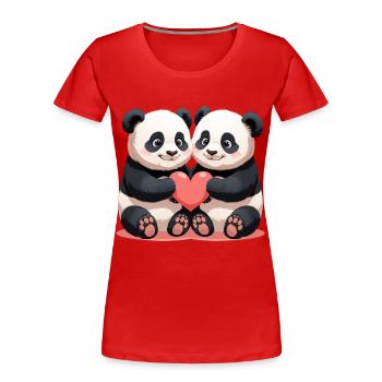 Panda Herzduo Kuschelzeit - Frauen Premium Bio T-Shirt - Rot - Vorne - Mia (176cm)