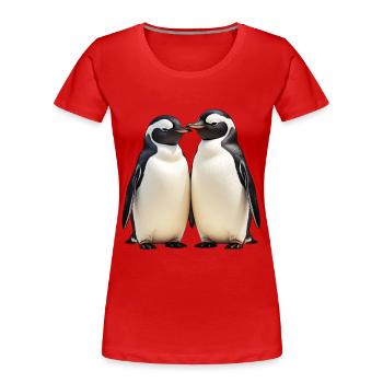 Kuschelpinguin-Duo im Blick - Frauen Premium Bio T-Shirt - Rot - Vorne - Mia (176cm)